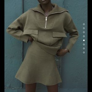 Zara high collar knit sweater + mini skirt Small
